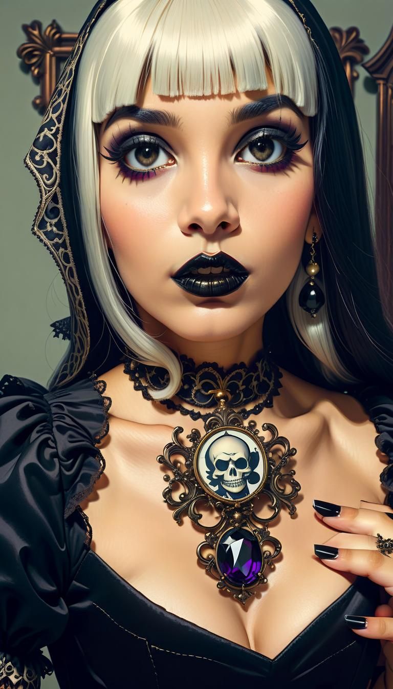 Gothic Latina Baroque Pin-Up Illustration