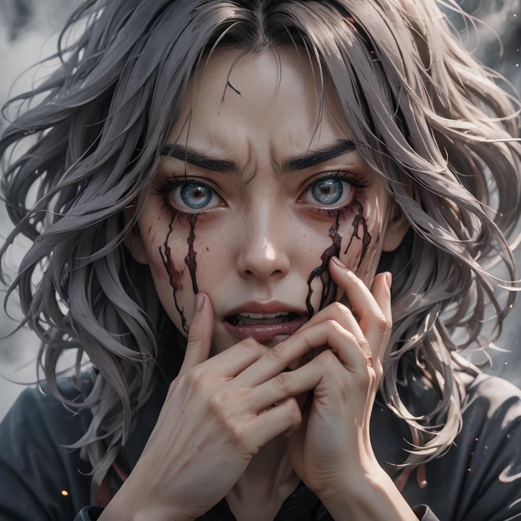 Anime Portrait of a Woman Witnessing Violence