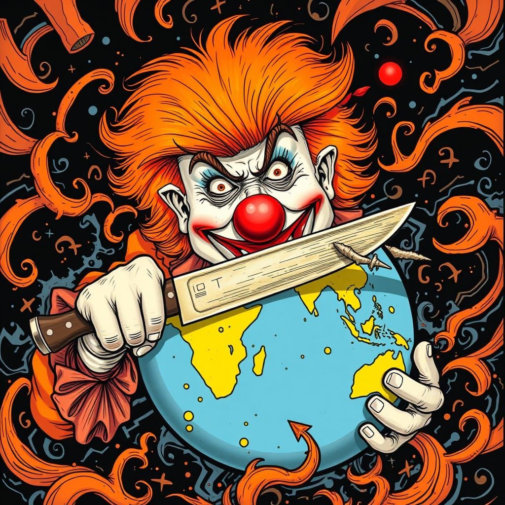 Trumpian Clown Torments a Globe of Chaos