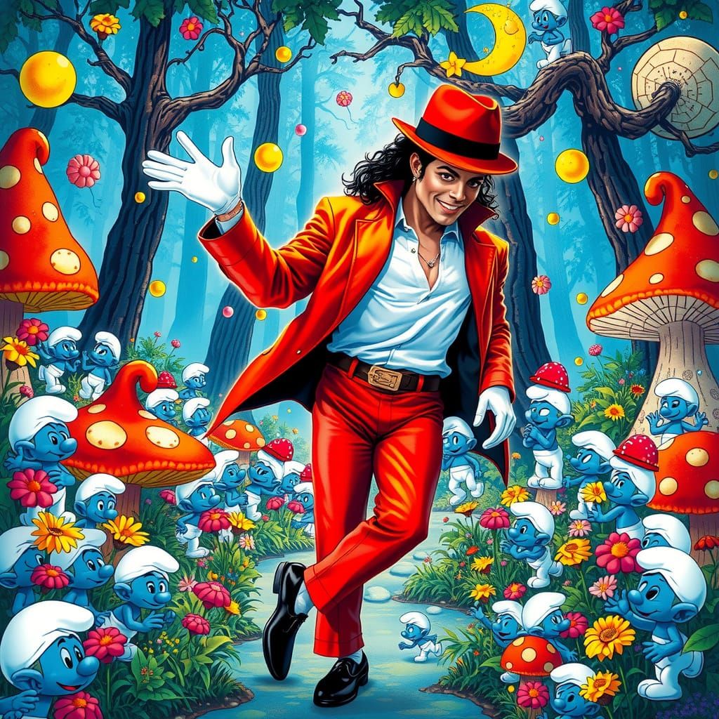 Moonwalking Smurf King in Whimsical Forest