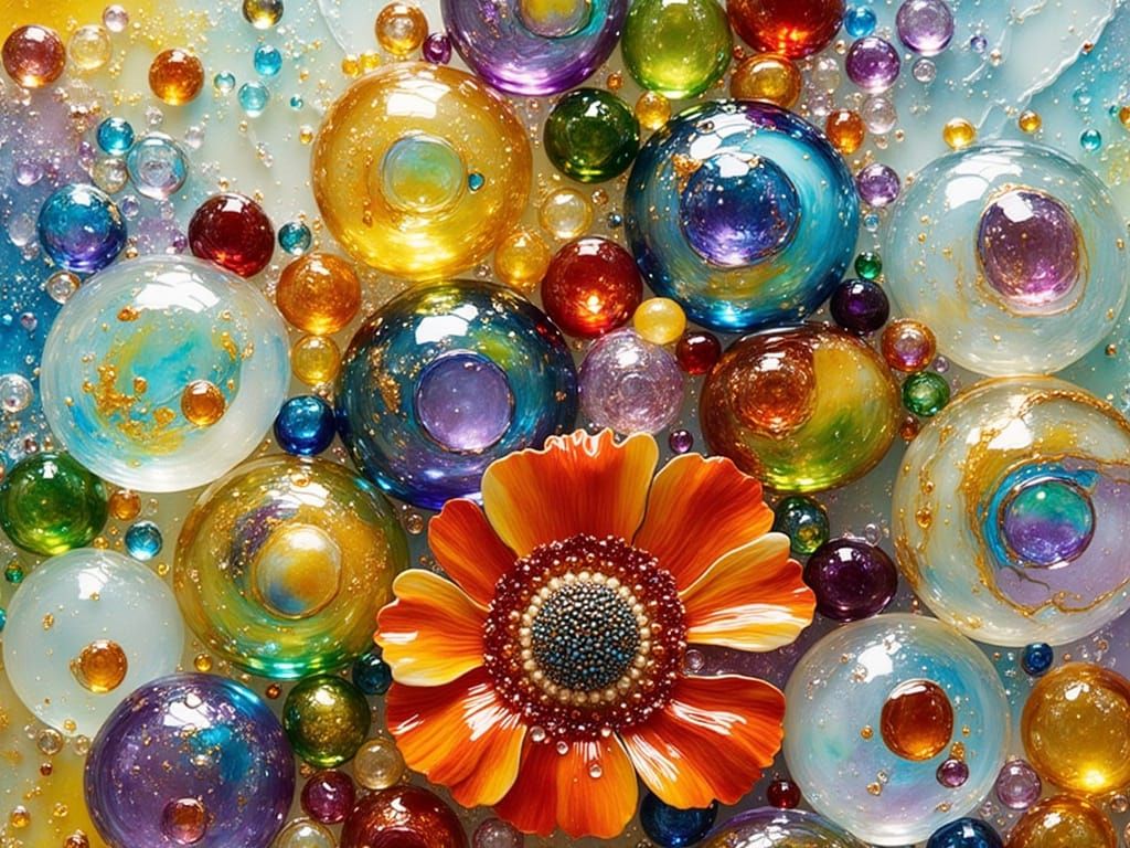 Reflective Colored Marbles in Stained Glass Style