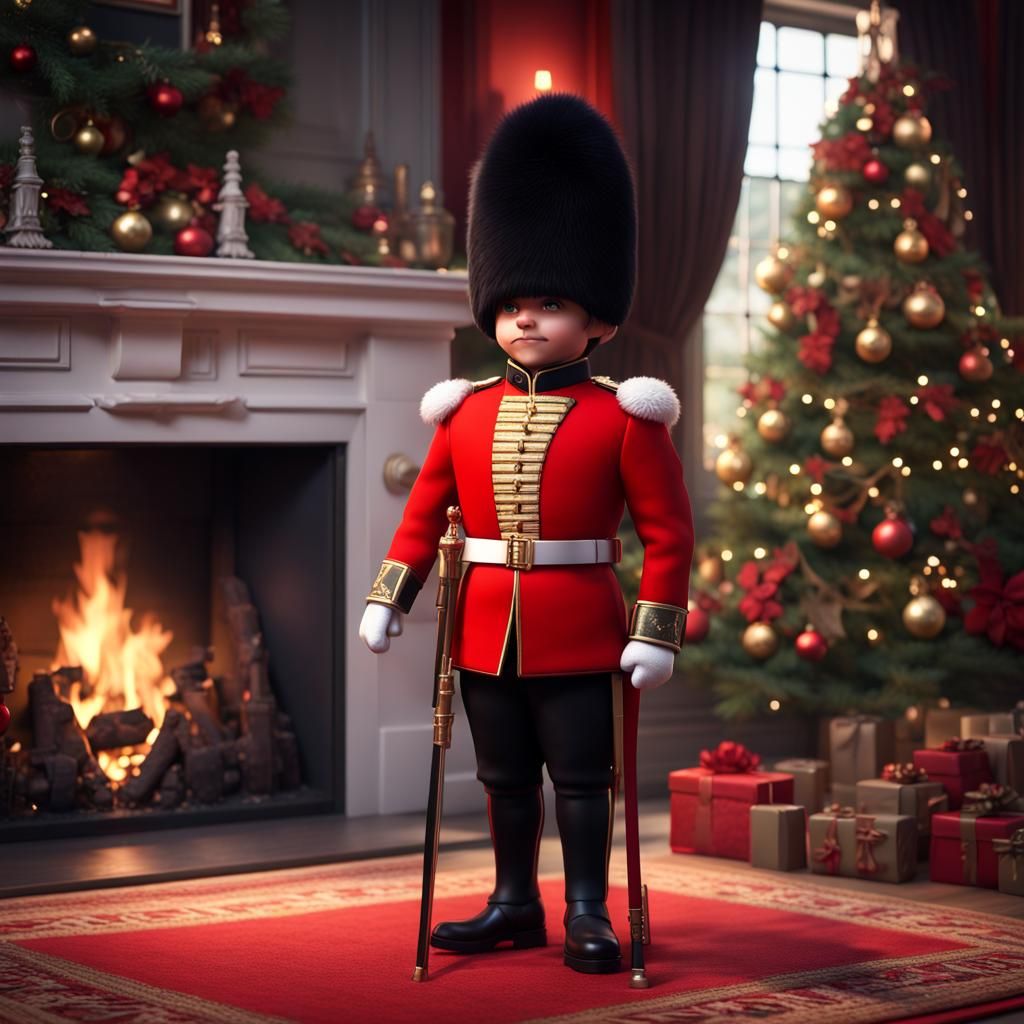 Festive Chibi British Coldstream Guard in Detailed Digital A...