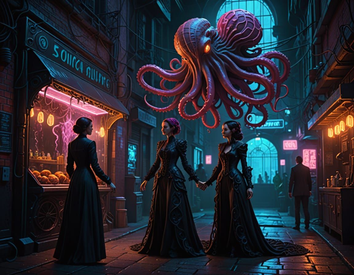 Futuristic Alien Market in a Digital Painting