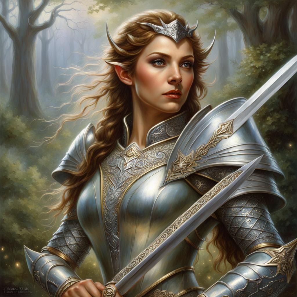 Wood-Elf with Starry Eyes in Silver Armor