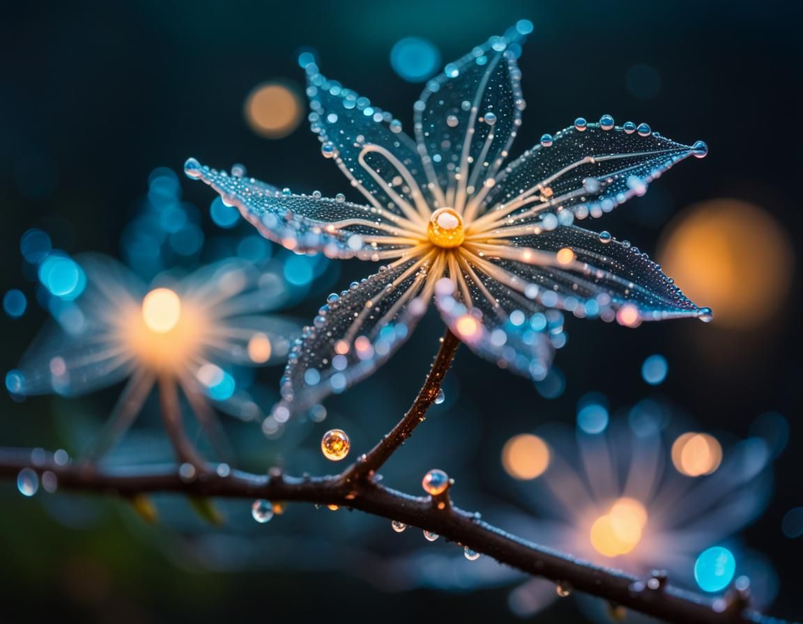 Glowing Candles on Bioluminescent Flowers, Detailed Art