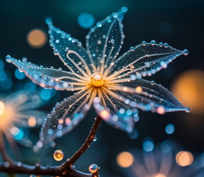 Glowing Candles on Bioluminescent Flowers, Detailed Art