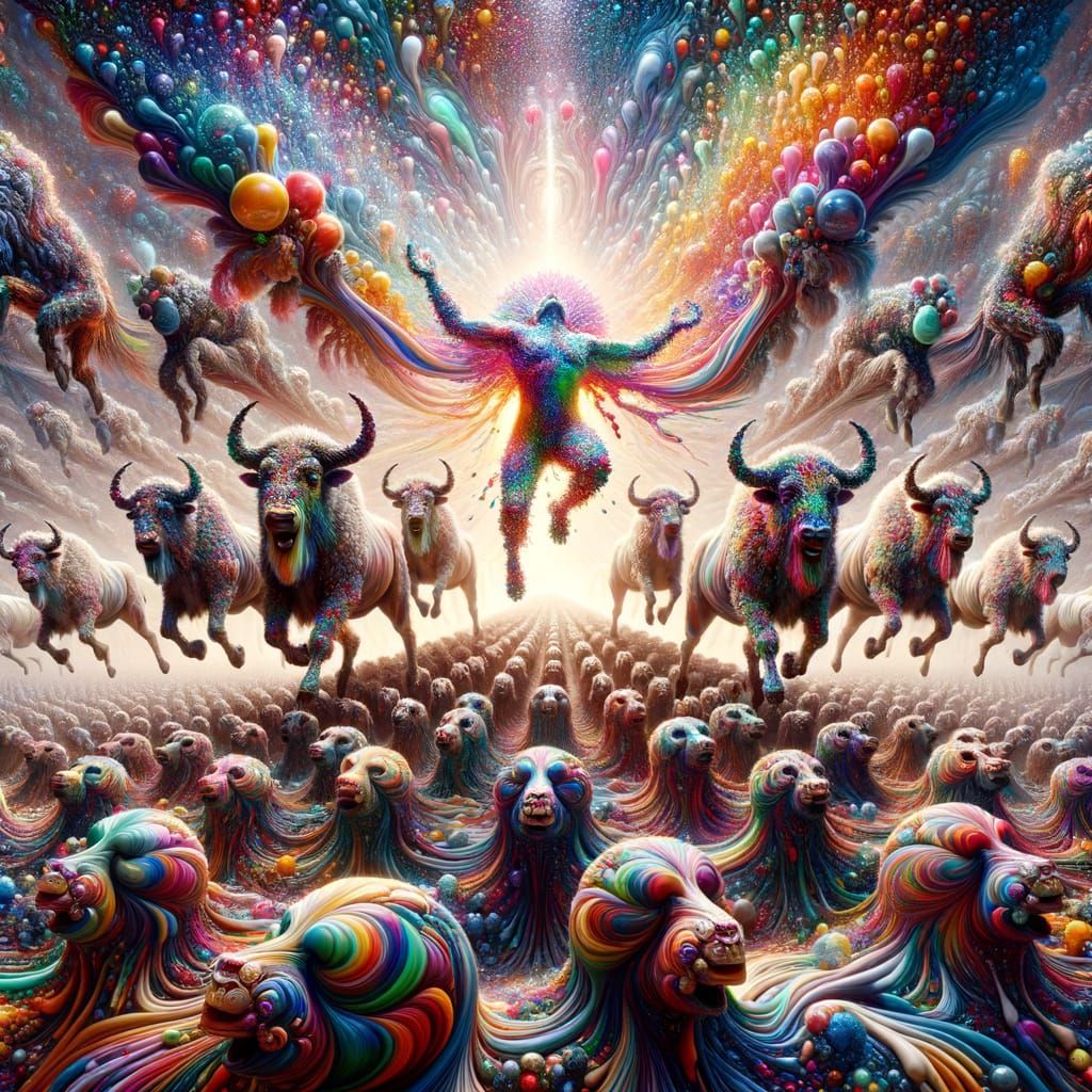 Vibrant Disembodied Heads Dance Amidst a Kaleidoscope of Col...