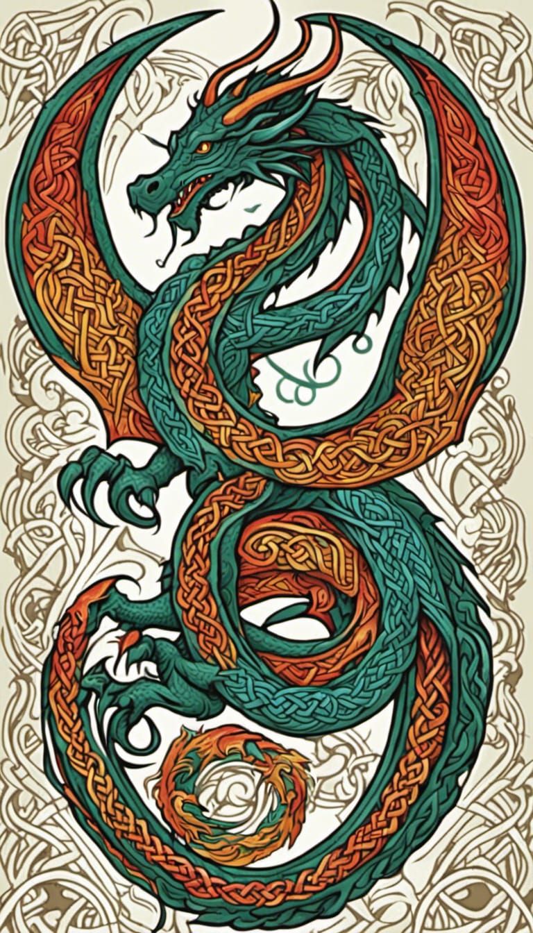 Colorful Celtic Knotwork Dragon Illustration