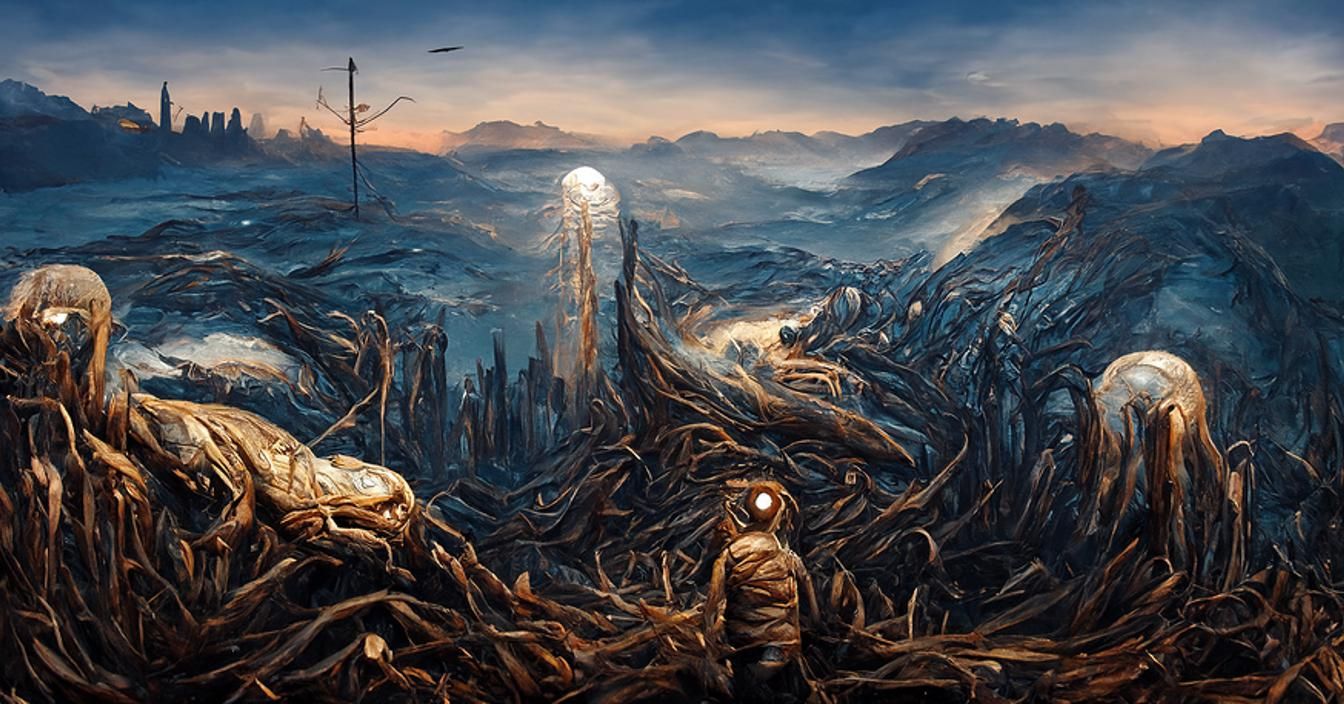 Terrifying Alien Landscape in Dark Fantasy Style