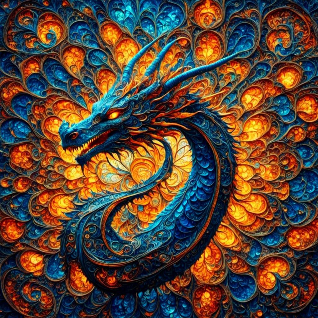 Ferocious Fire Dragon Art Inspired by Mandalas