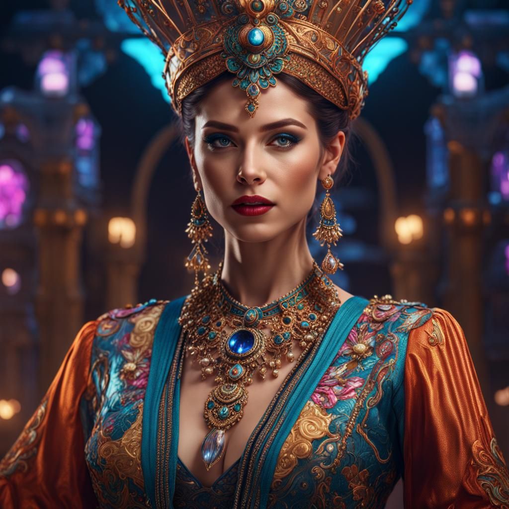 Woman in Colorful Clothing: Hyperrealistic Portrait