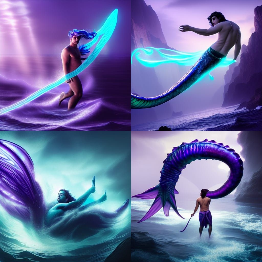 Epic Merman with Sea Serpent Tail in Photorealistic Style