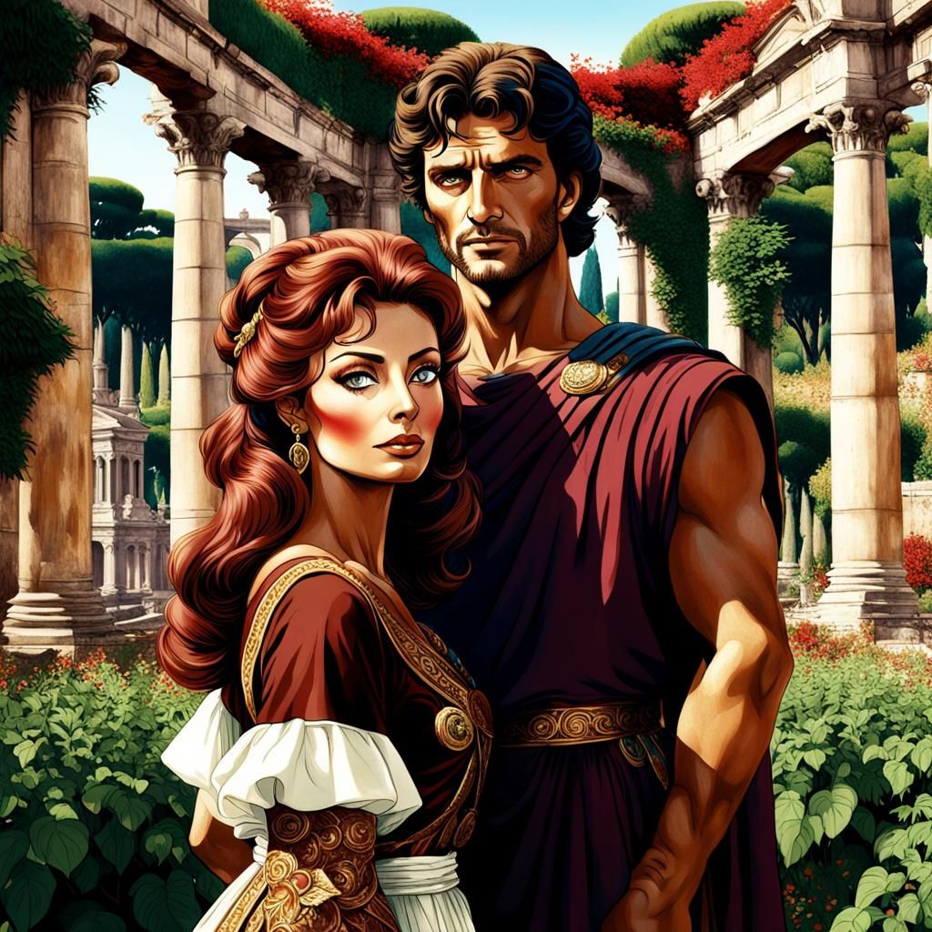 Ancient Rome Anime: Attractive Couple in Vaporwave Style