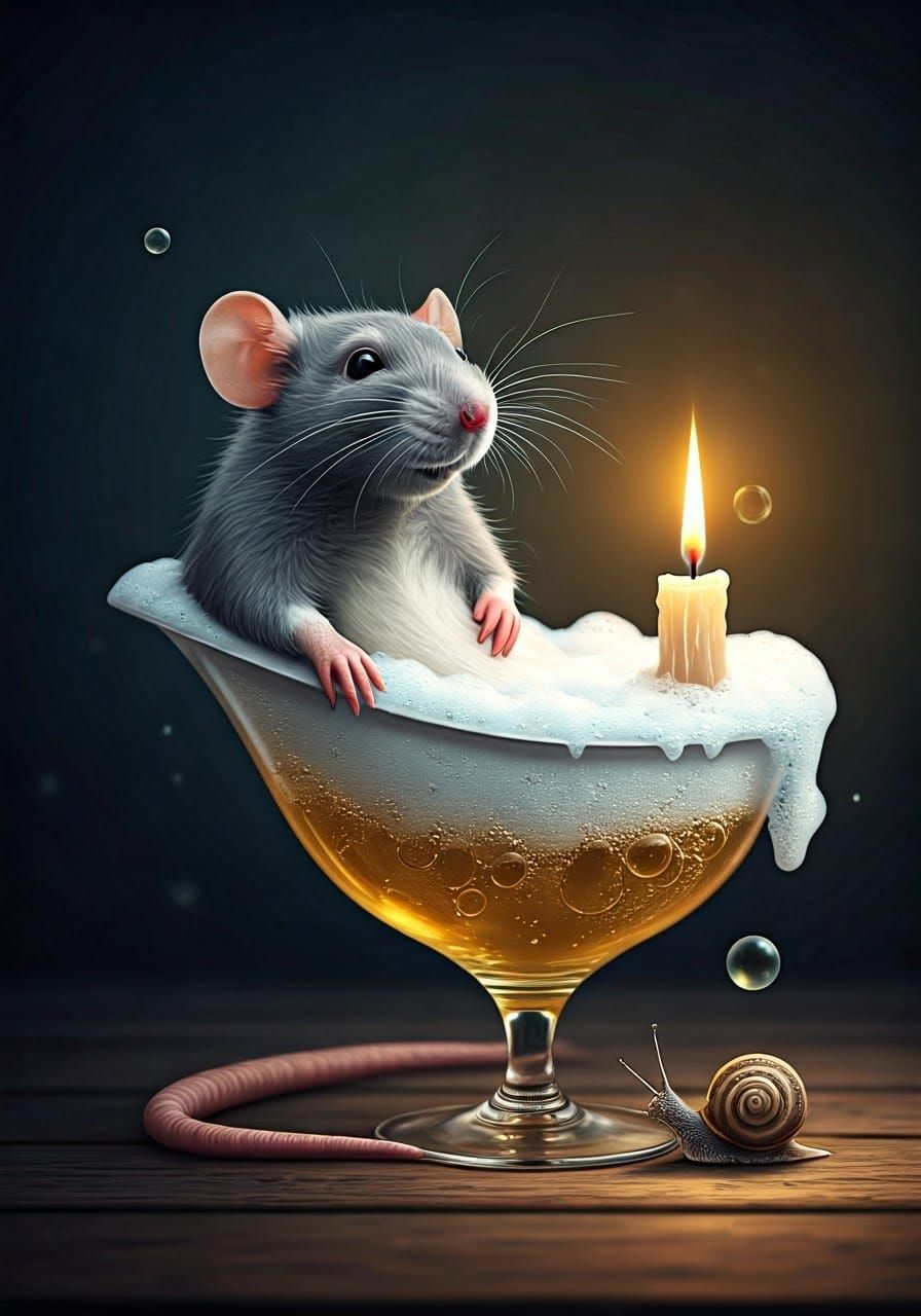 Luxurious Rat Soaks in Champagne Bathtub Amidst Soap Bubbles...