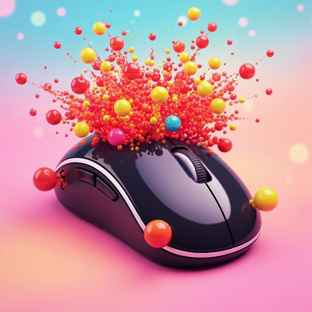 Exploding Beads Mouse in Cartoon Style