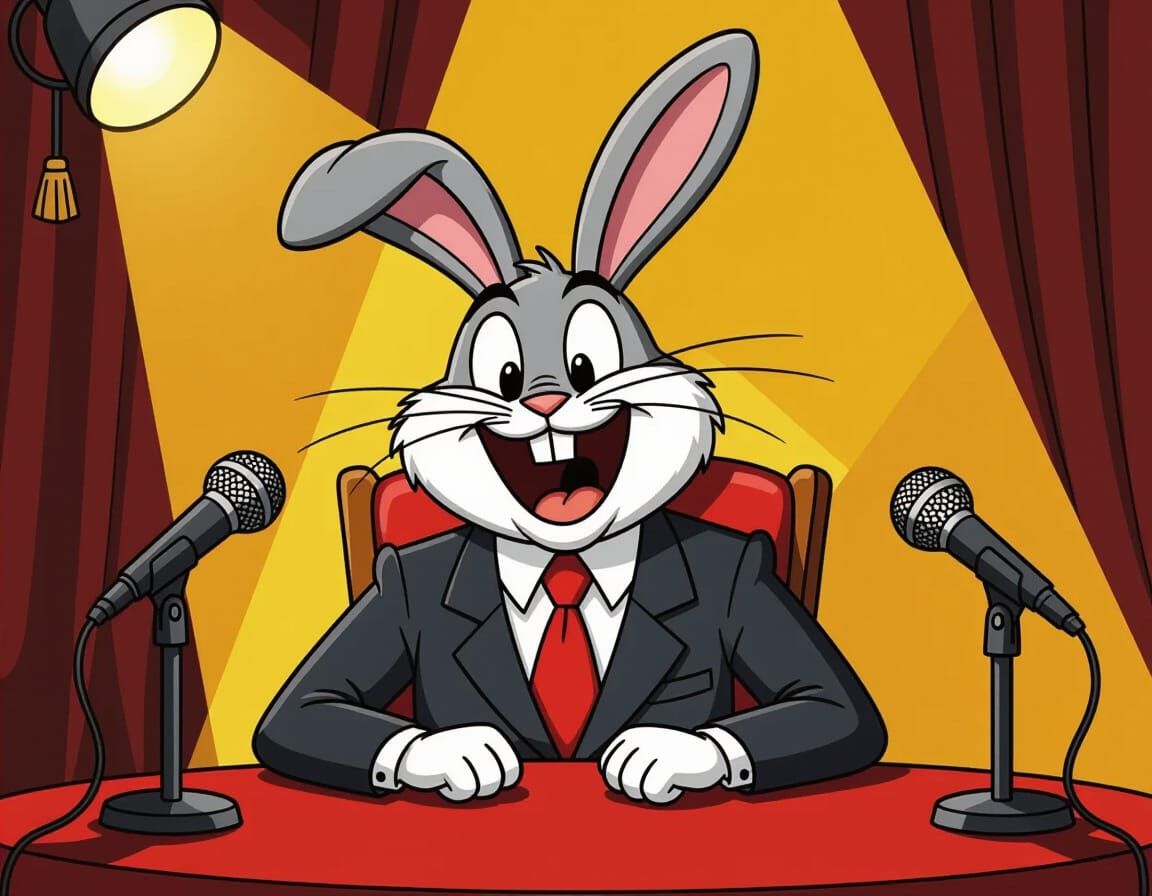 Cartoon Bunny Laughing in Rubber Hose Animation Style