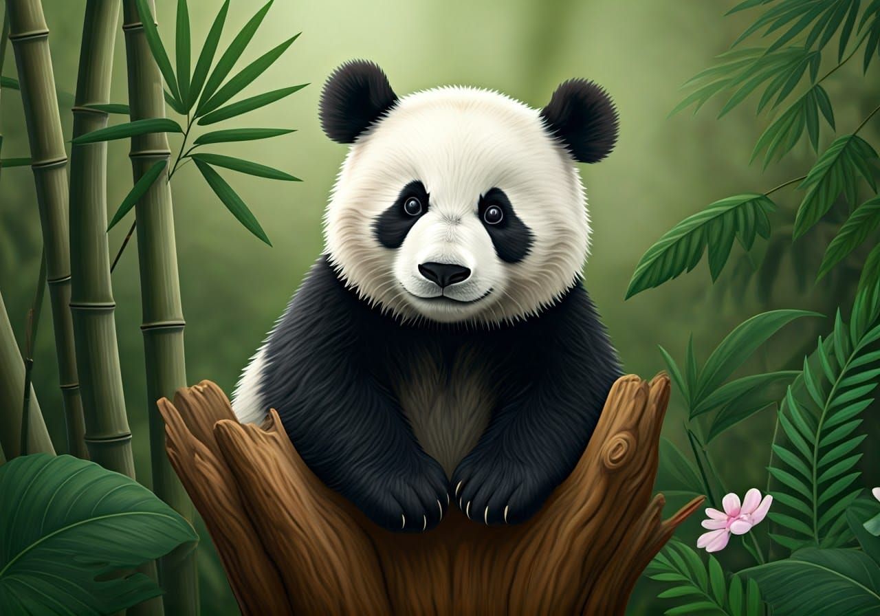 Soothing Panda Bear in a Bamboo Forest Scene
