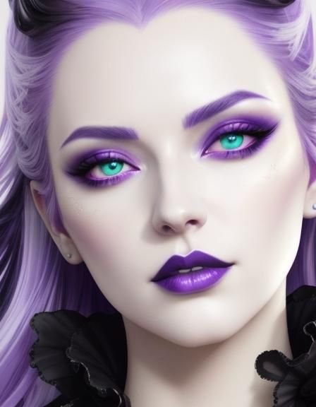 Beautiful young lady with vibrant neon purple hair& purple e...