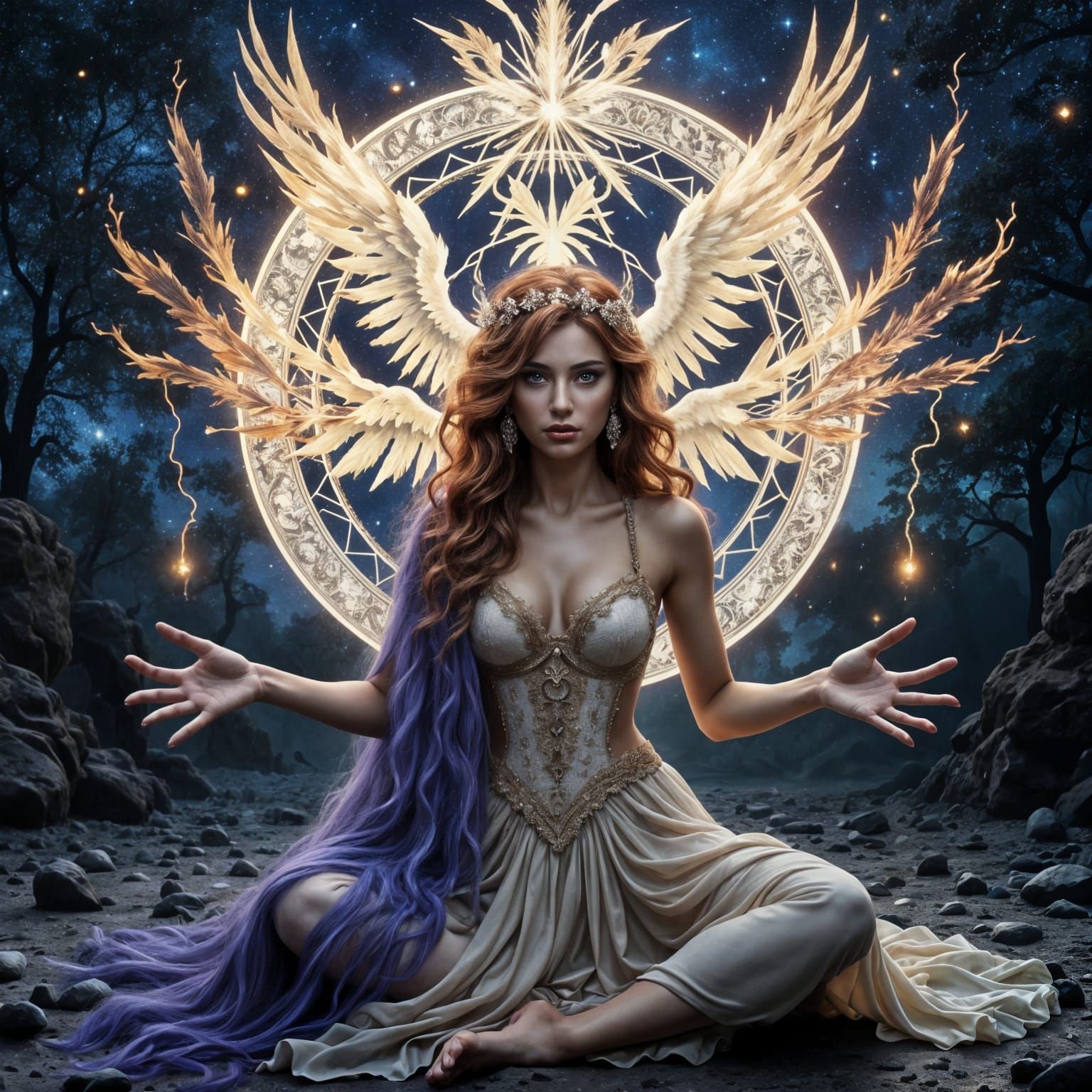 Ethereal Flame Angel on a Sandy Shore