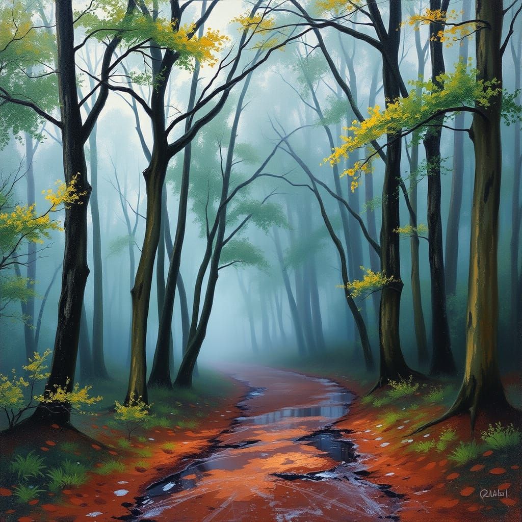 Misty Forest in Impressionist Style