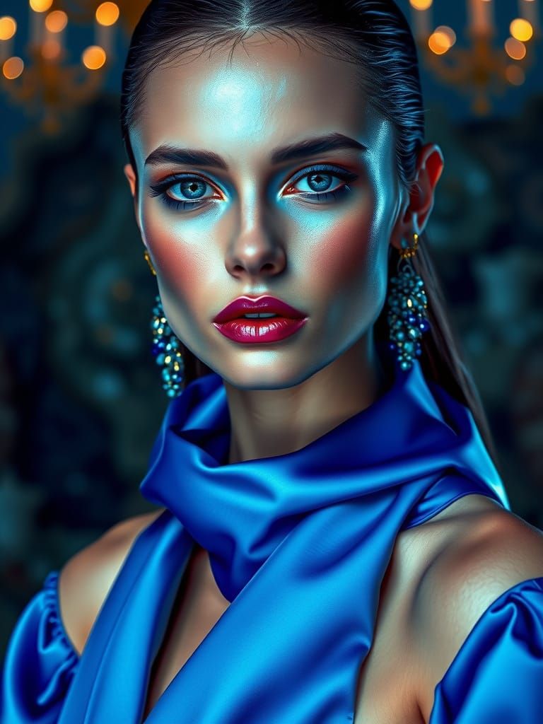 Haute Couture Model with Iridescent Skin in Underwater Fashi...