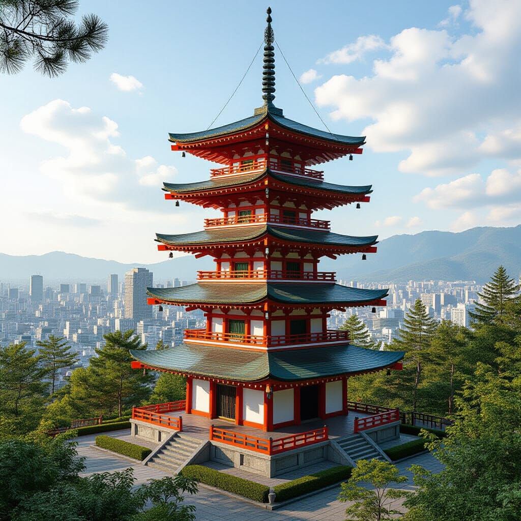 Futuristic Pagoda Architecture in Digital Art