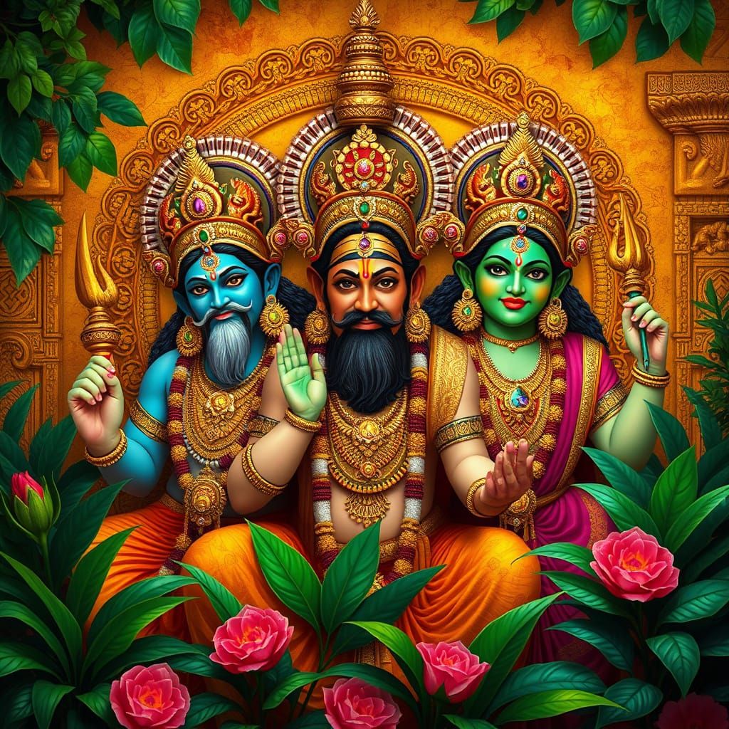 Ancient Tamil Gods in Opulent Traditional Attire