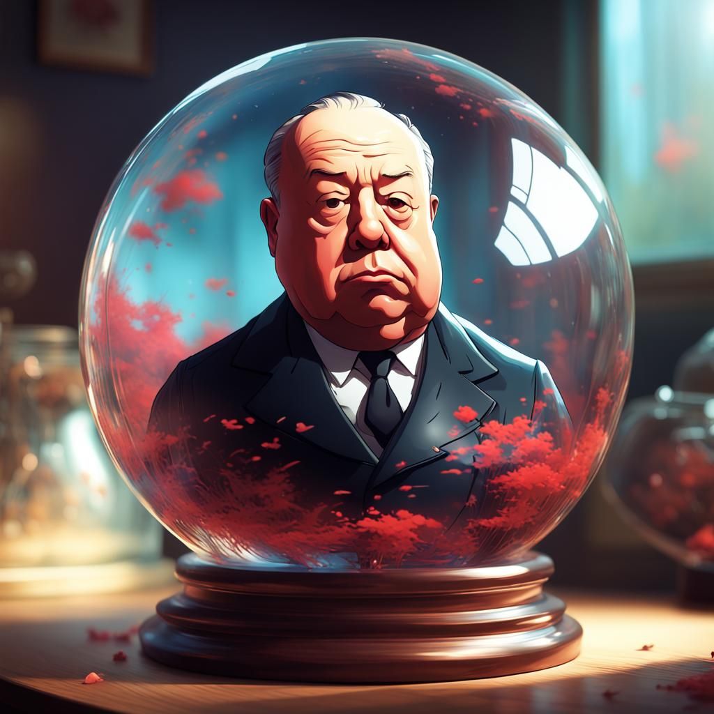 Adorable Alfred Hitchcock in Glass Sphere, Digital Art