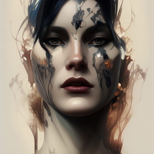 Gothic Woman Portrait in Hyperdetailed Splash Art