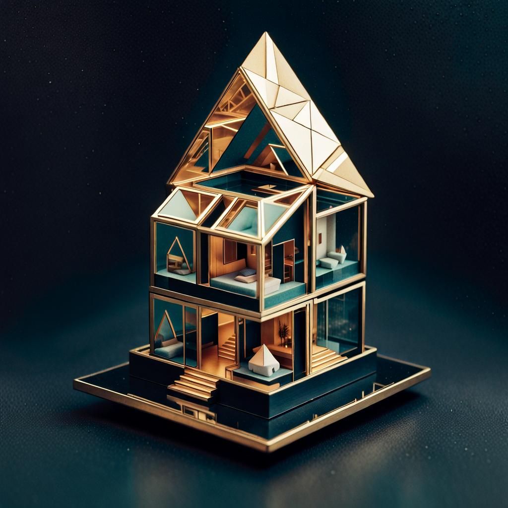 Golden Geometric Mini Dollhouse Design