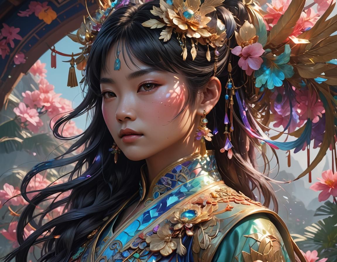 Iridescent Chinese Boat Portrait in Tropical Bay