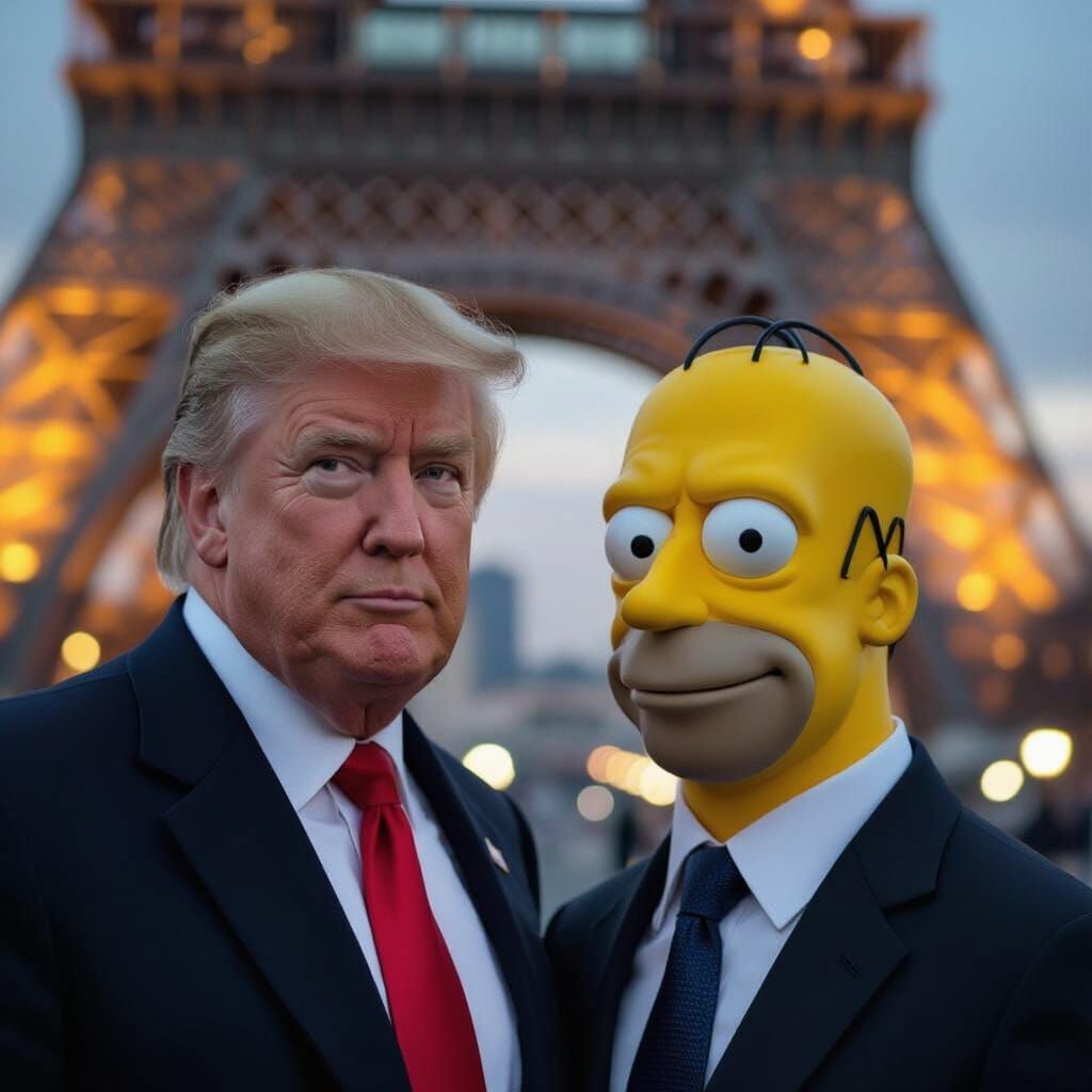 Donald Trump & Homer Simpson at Eiffel Tower