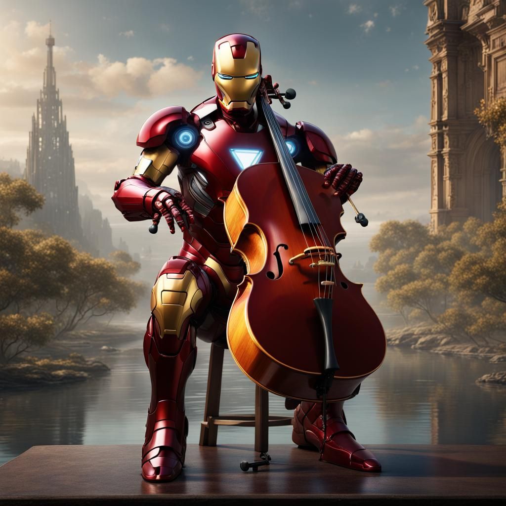 Iron Man Plays Cello: Detailed Matte Painting