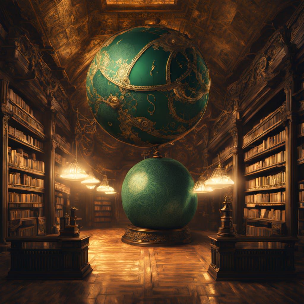 Clockwork Automaton in Ancient Library, Dark Academia Style