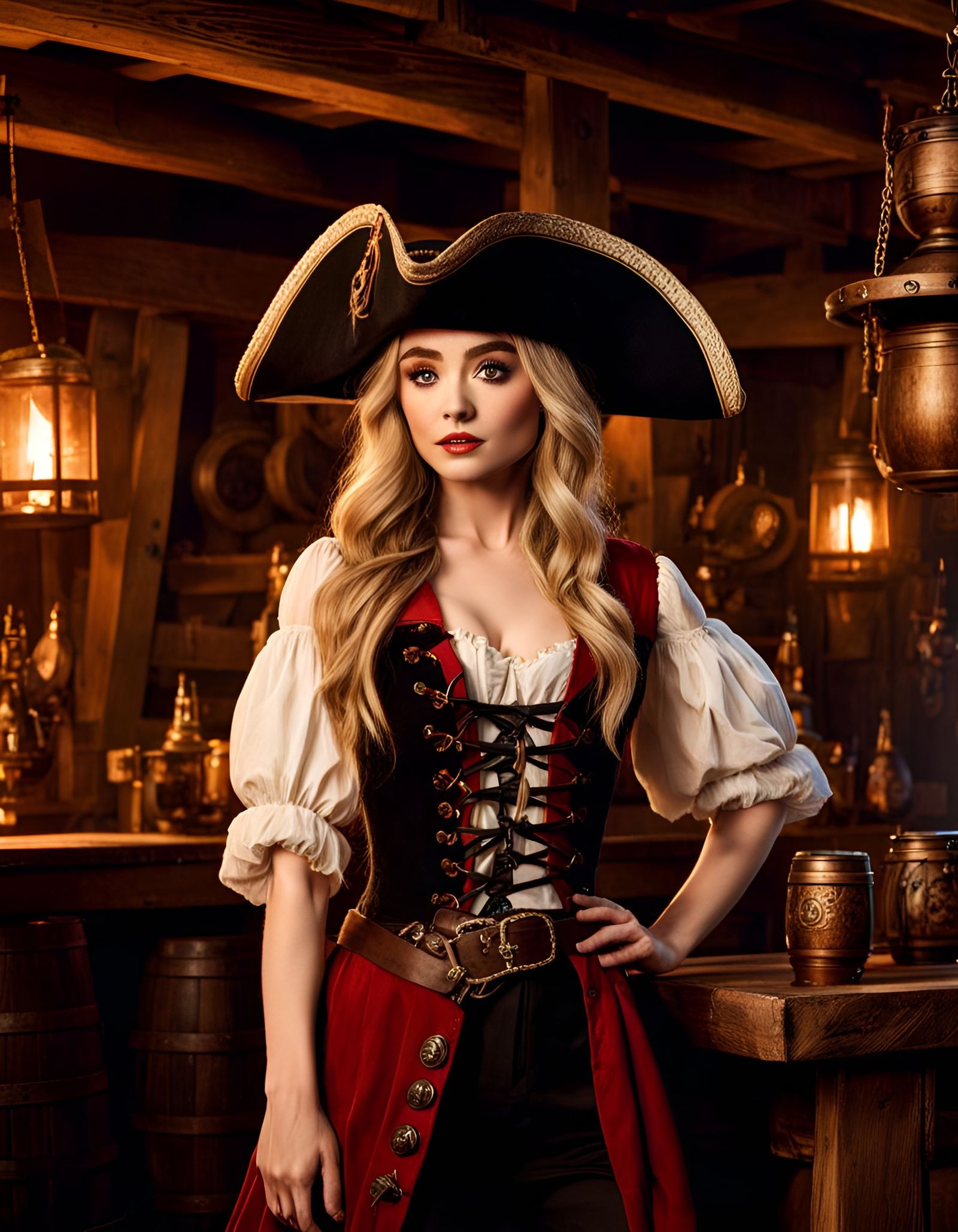 Sabrina Carpenter as a Pirate in a Tavern