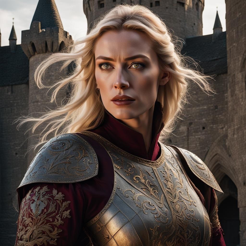 Blonde Rogue Picking Lock in Medieval Vault