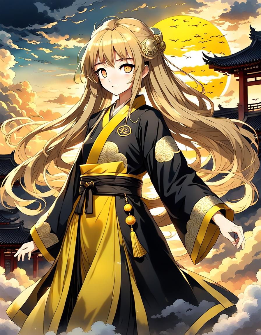 Anime Girl in Traditional Dress with Determined Eyes