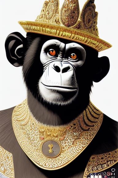 Chimpanzee Portrait in Ornate Outfit, Digital Anime Art