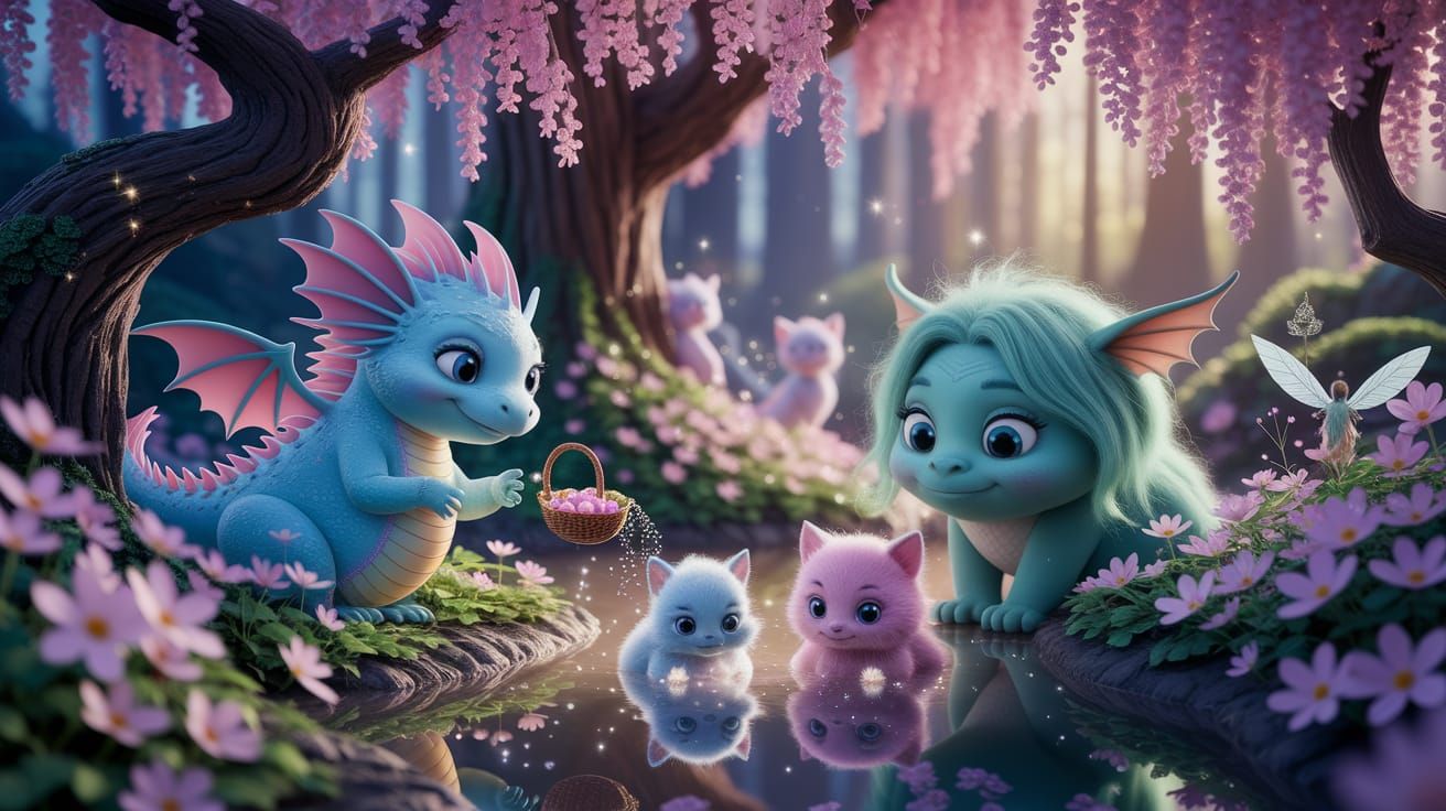 Enchanted Forest with Adorable Gentle Monsters