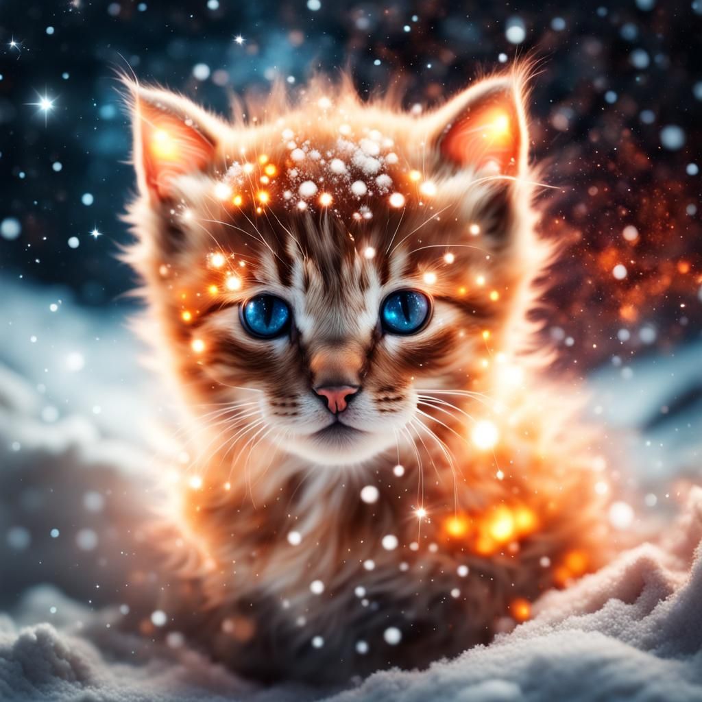 Glowing Fire Kitten in Galactic Snow