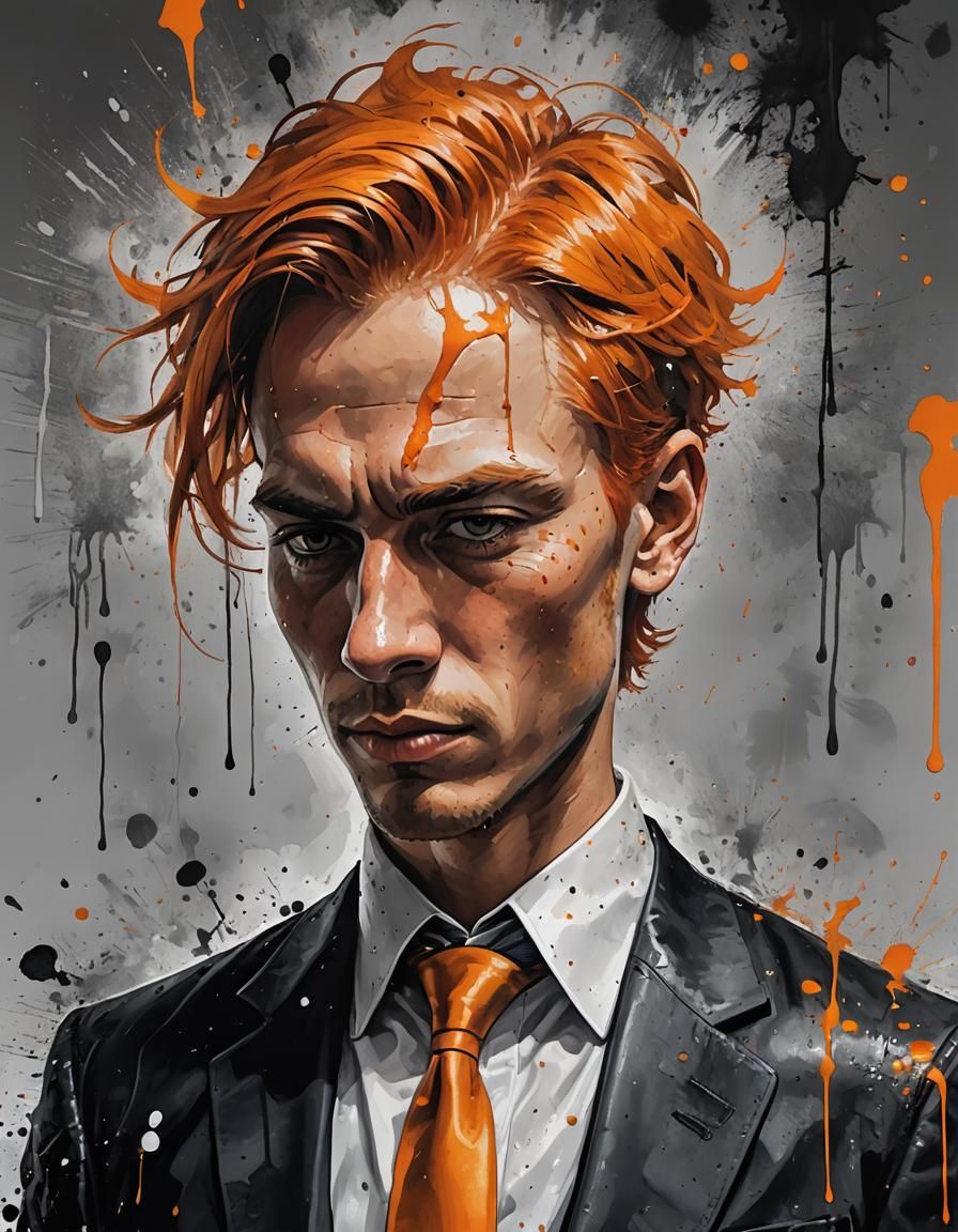 Mafia-esque Boy with Orange Hair in Digital Painting