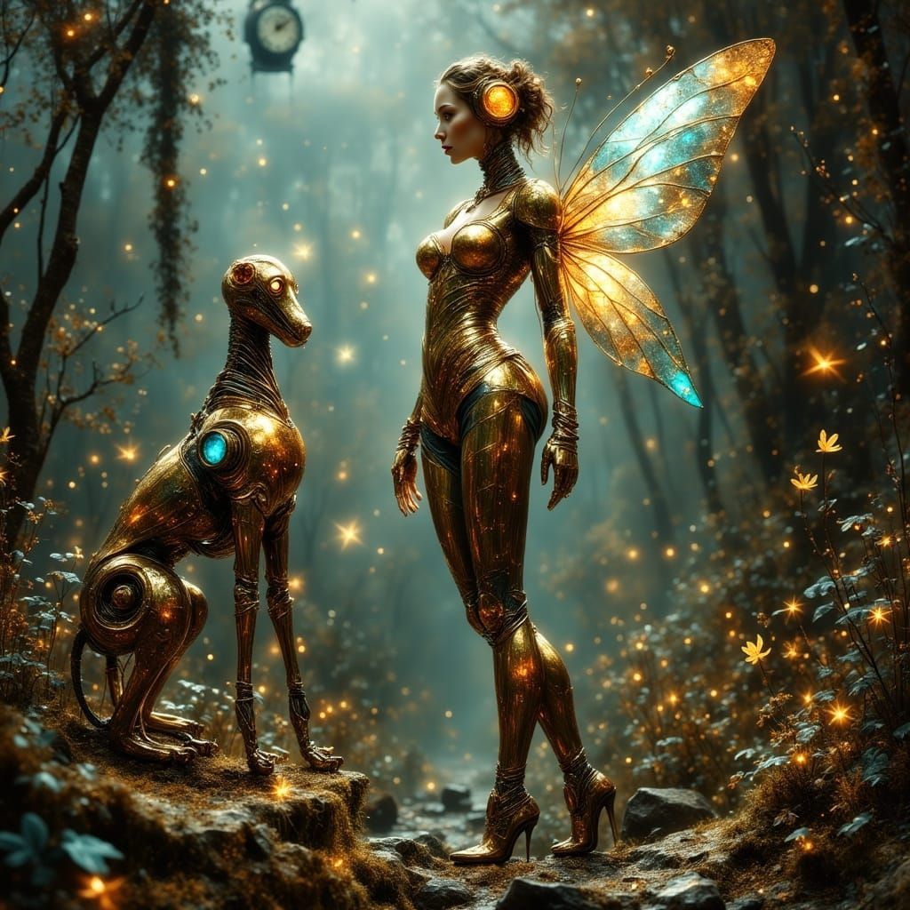 Steampunk Fairy in Twilight Industrial Forest