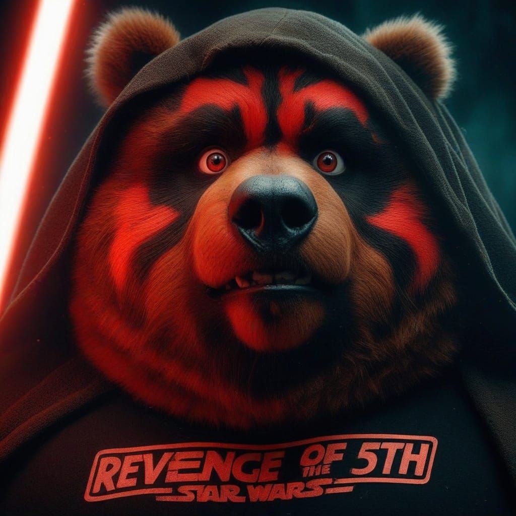 Surreal Cinematic Image of a Fierce Kodiak Bear as Darth Mau...