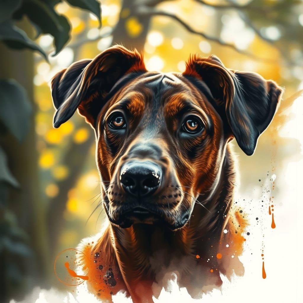 Intense Catahoula Dog Portrait in Charcoal and Watercolour