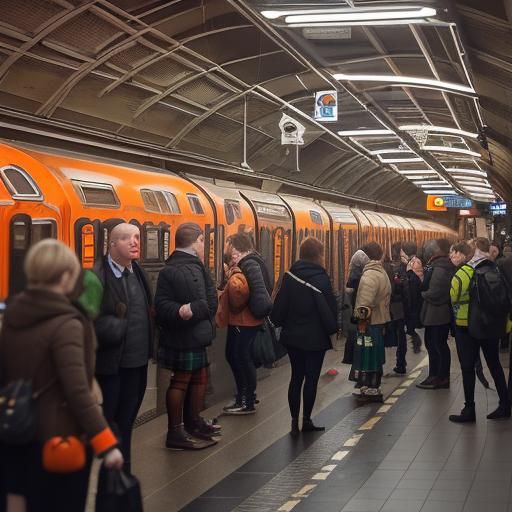 Crowded Glasgow Subway Platform with Approaching Train