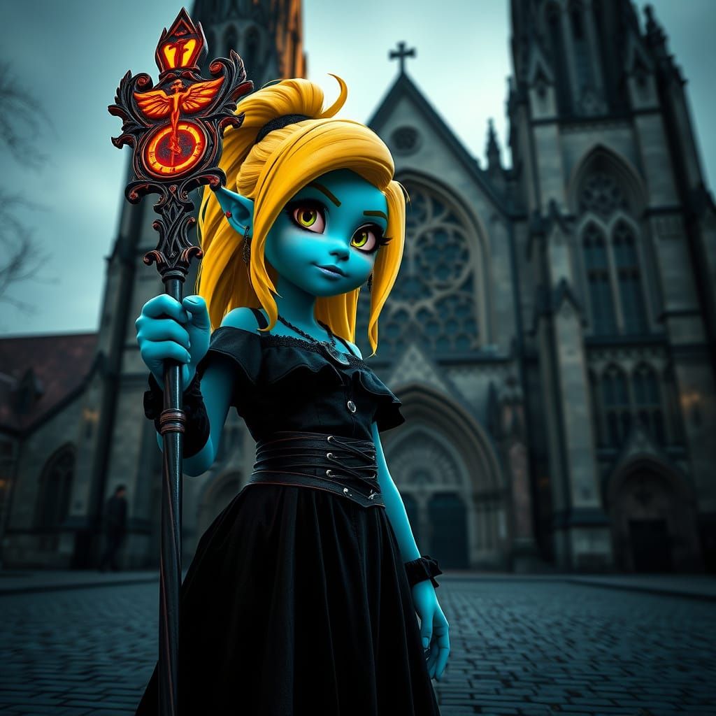 Rebellious Smurfette in Dark Fantasy Style