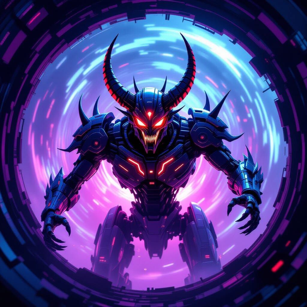 Mechanical Demon Robot in Cyberpunk Style
