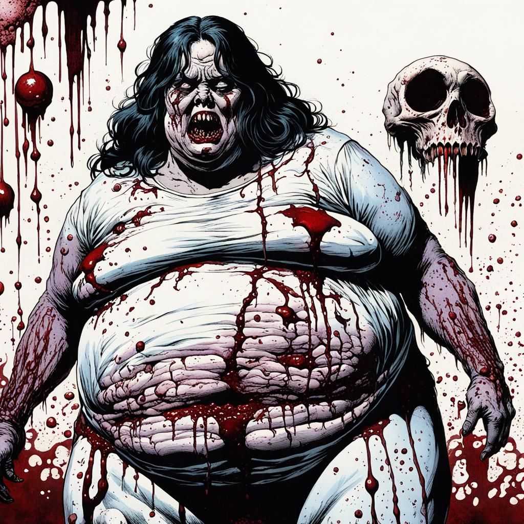Eerie Bloated Woman in Dark Horror Style
