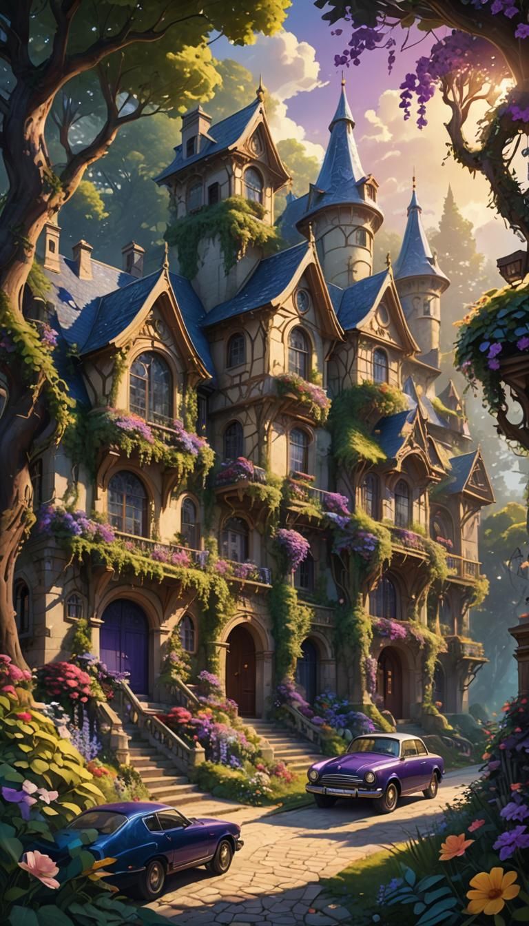 Enchanting Forest: Luxurious Houses and Cars in Nature Fanta...