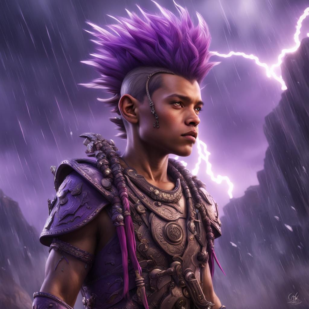 Fantasy Thunder Mohawk in Purple and White Rain
